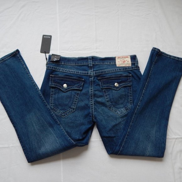 NWT MEN’S TRUE RELIGION RICKY SN FLAP Relaxed Straight Blue Indigo JEANS 38 x 34 - Picture 1 of 8